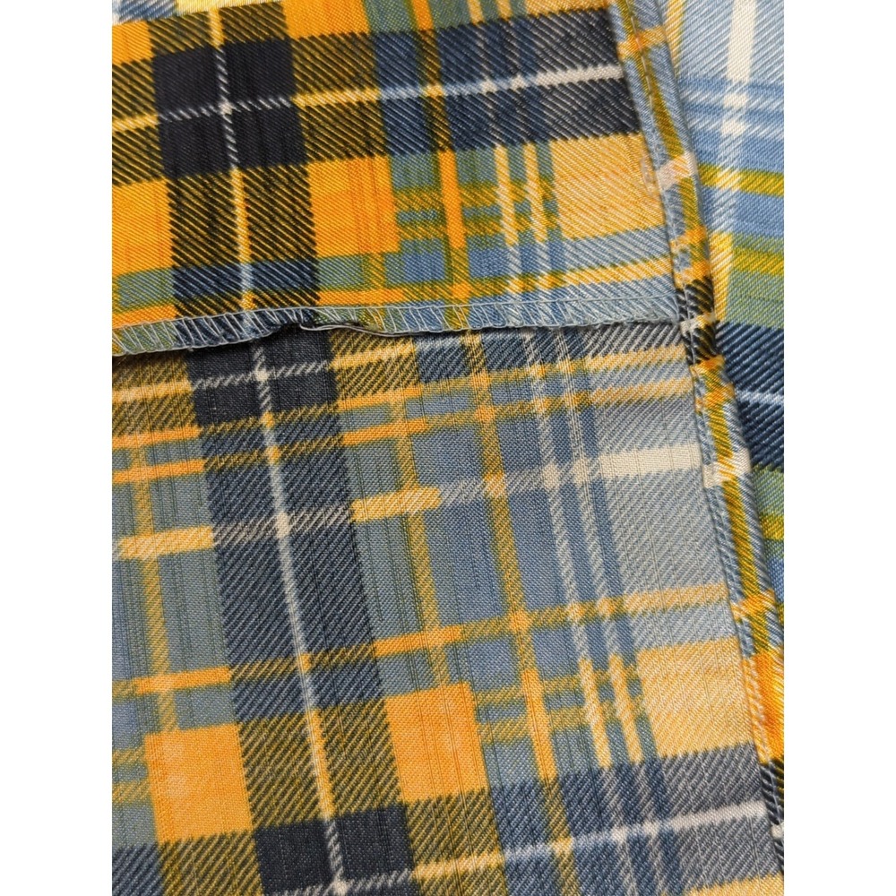 Trust Made Korea vintage men's XL blue yellow plaid Button front Shirt polyester - Picture 12 of 12